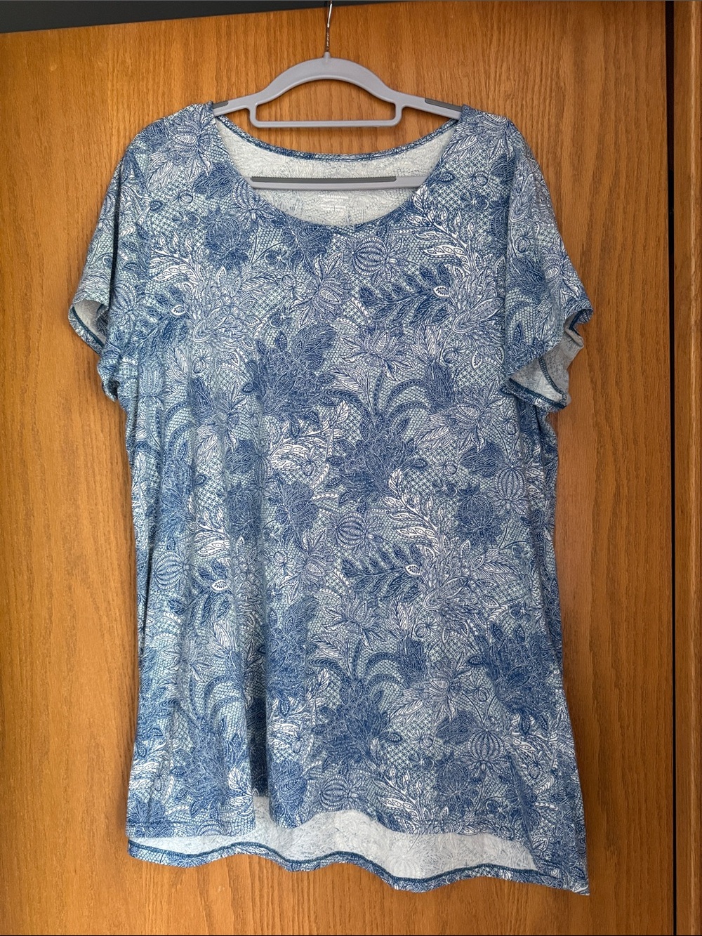 Blue Floral Short Sleeve Scoop Neck Tee